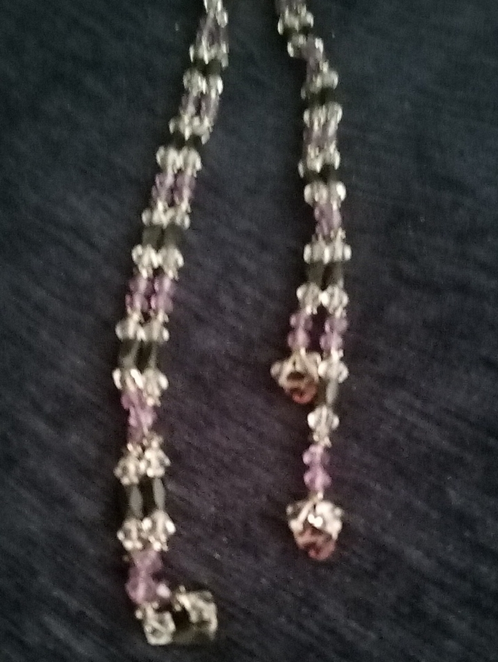 Vintage Purple and Silver Crystal Beaded Necklace